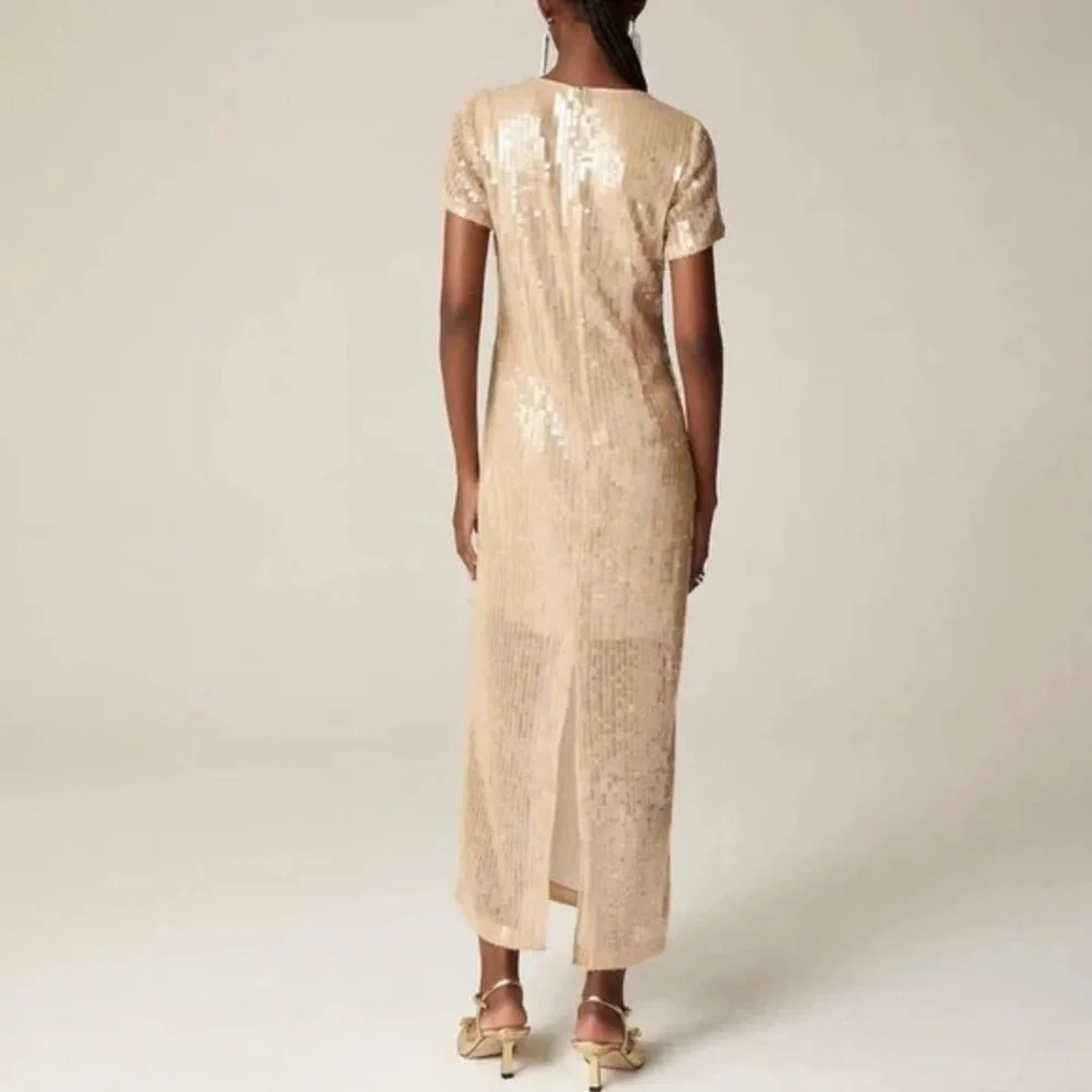 J. Crew Sequin short-sleeve slip dress in gold cream size 16